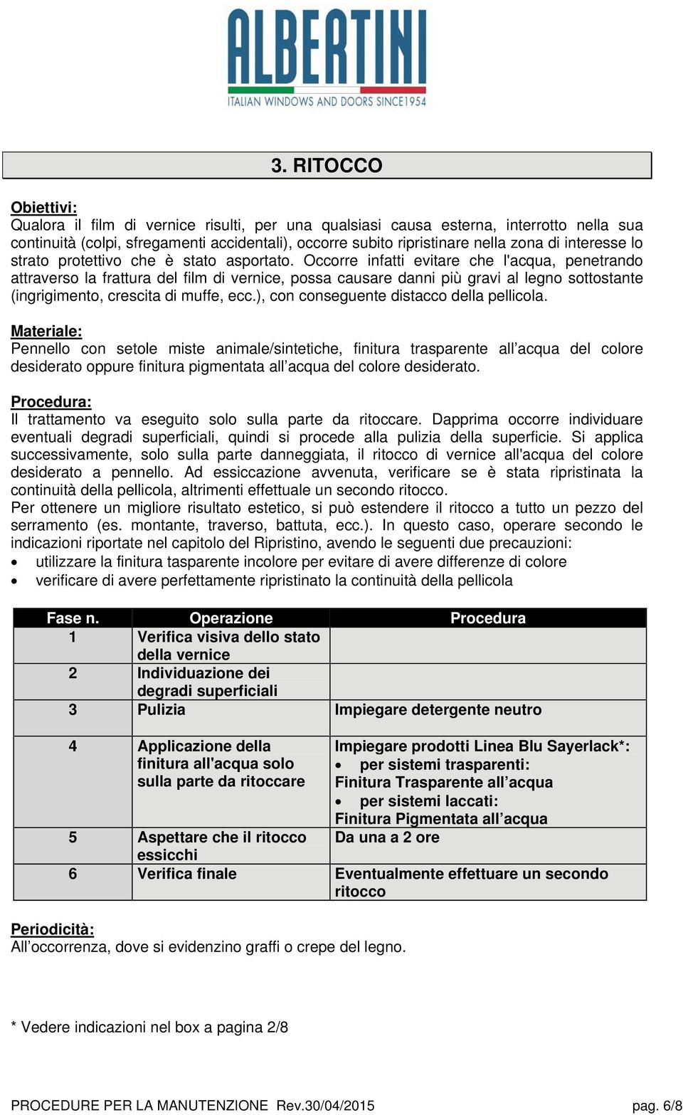 Occorre infatti evitare che l'acqua, penetrando attraverso la frattura del film di vernice, possa causare danni più gravi al legno sottostante (ingrigimento, crescita di muffe, ecc.