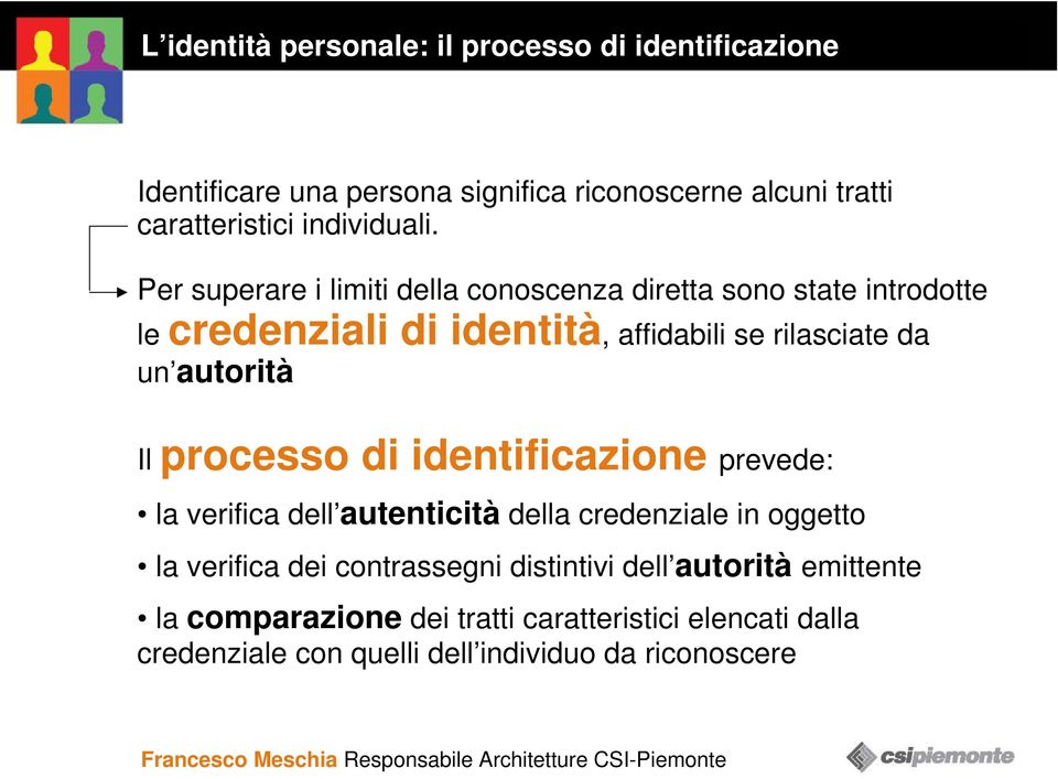 identificazione prevede: la verifica dell autenticità della credenziale in oggetto la verifica dei contrassegni distintivi dell autorità emittente la