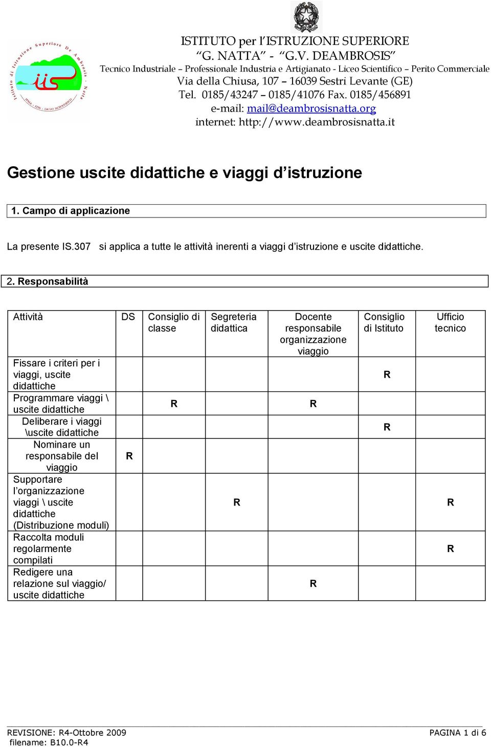 esponsabilità Attività DS Consiglio di classe Fissare i criteri per i viaggi, uscite didattiche Programmare viaggi \ uscite didattiche Deliberare i viaggi \uscite didattiche Nominare un