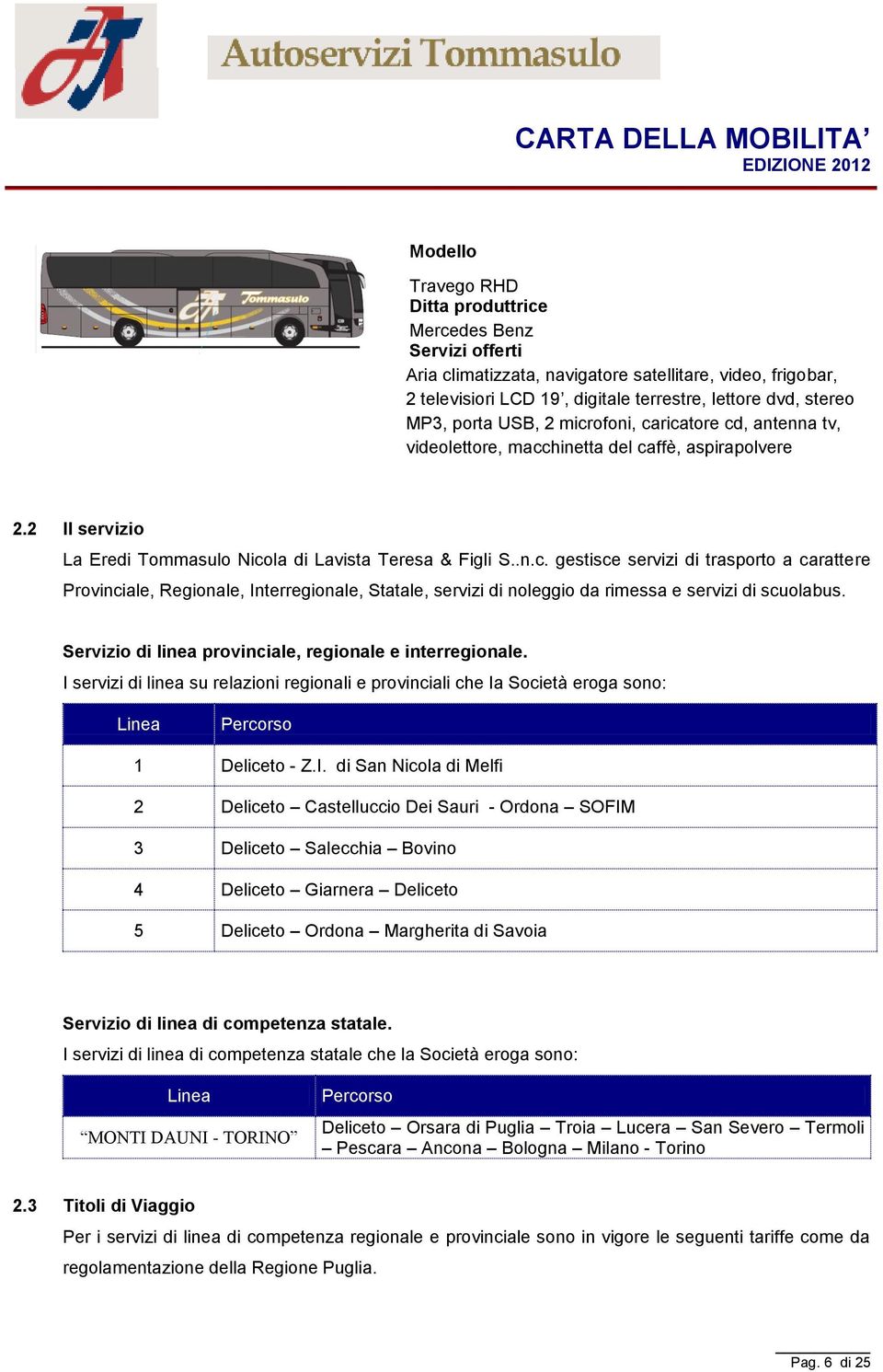 Servizio di linea provinciale, regionale e interregionale. I 