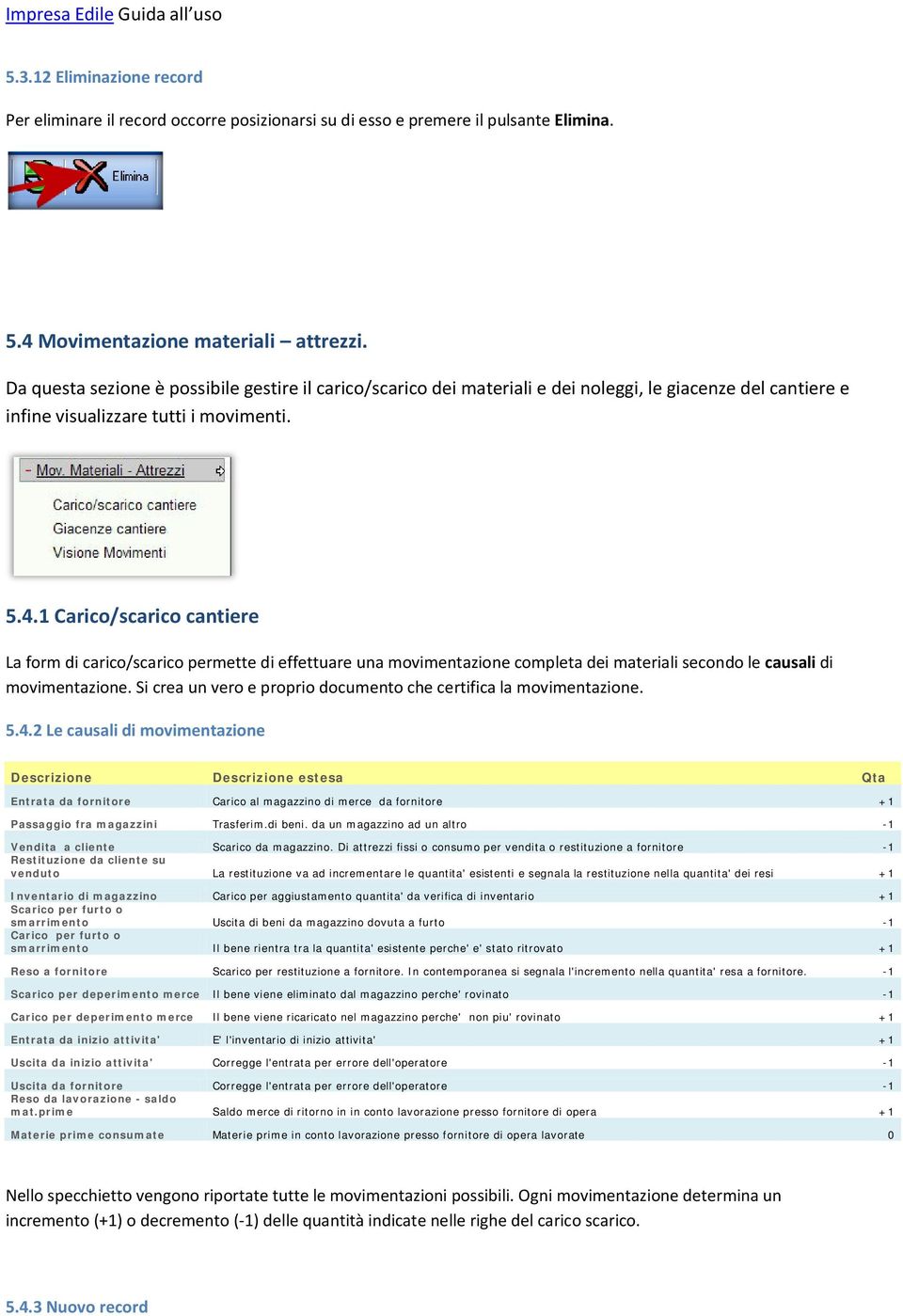 1 Carico/scarico cantiere La form di carico/scarico permette di effettuare una movimentazione completa dei materiali secondo le causali di movimentazione.