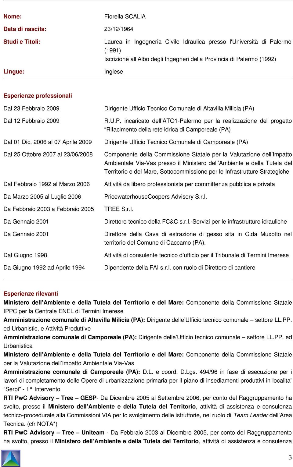 2006 al 07 Aprile 2009 Dal 25 Ottobre 2007 al 23/06/2008 Dal Febbraio 1992 al Marzo 2006 Da Marzo 2005 al Luglio 2006 Da Febbraio 2003 a Febbraio 2005 Da Gennaio 2001 Da Gennaio 2001 Dal Giugno 1998