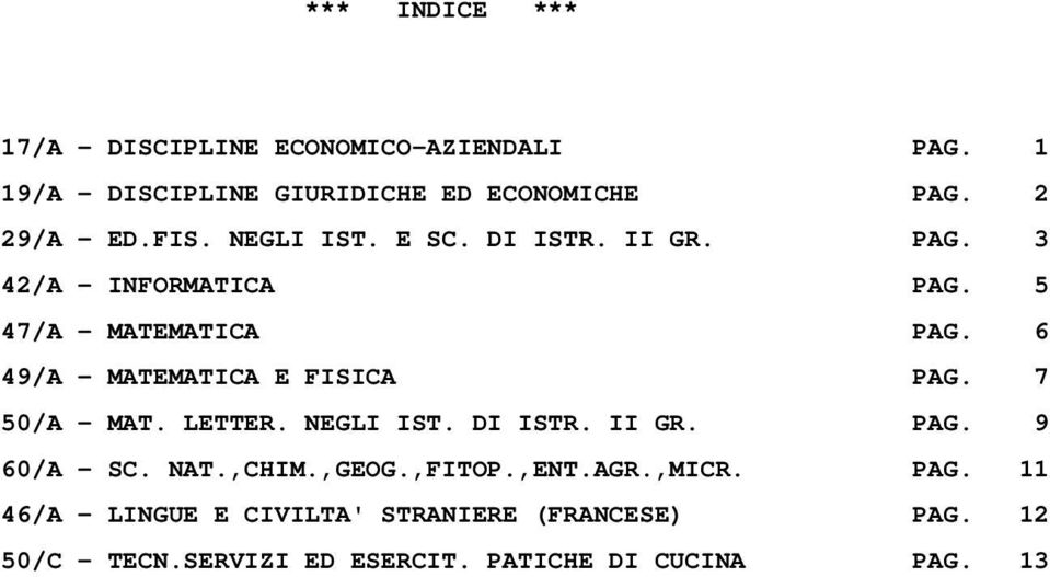 6 49/A - MATEMATICA E FISICA PAG. 7 50/A - MAT. LETTER. NEGLI IST. DI ISTR. II GR. PAG. 9 60/A - SC. NAT.,CHIM.,GEOG.