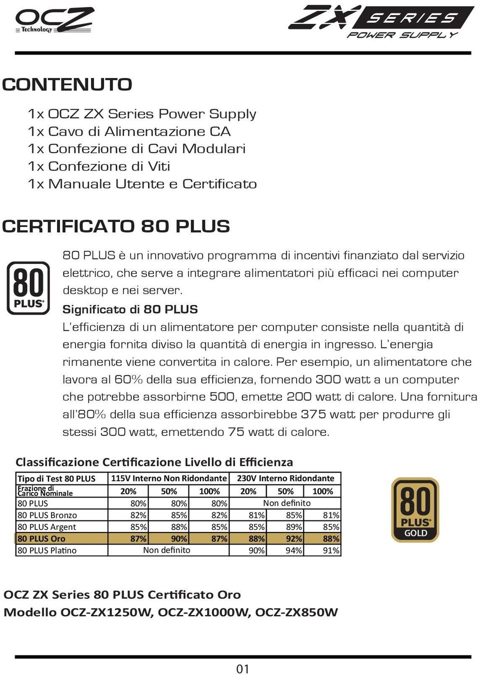 Significato di 80 PLUS L efficienza di un alimentatore per computer consiste nella quantità di energia fornita diviso la quantità di energia in ingresso.