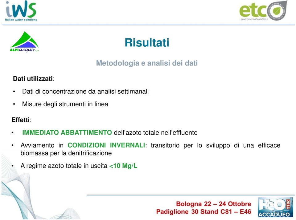 azoto totale nell effluente Avviamento in CONDIZIONI INVERNALI: transitorio per lo