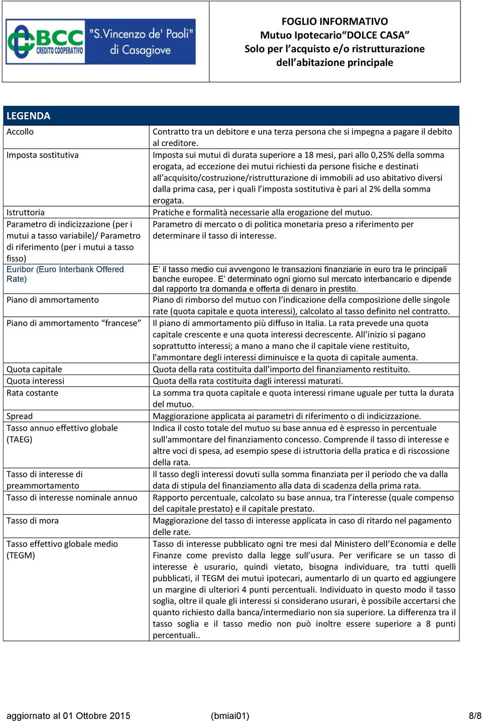 nominale annuo Tasso di mora Tasso effettivo globale medio (TEGM) Contratto tra un debitore e una terza persona che si impegna a pagare il debito al creditore.