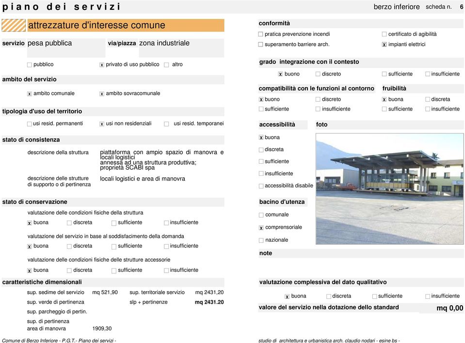 permanenti descrizione delle strutture di supporto o di pertinenza piattaforma con ampio spazio di manovra e locali logistici annessa ad una struttura produttiva; proprietà SCABI spa locali logistici