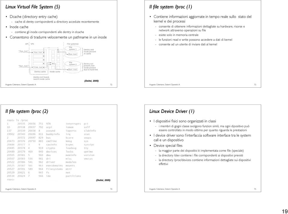 informazioni dettagliate su hardware, risorse e network attraverso operazioni su file - esiste solo in memoria centrale - le funzioni read e write possono accedere a dati di kernel - consente ad un