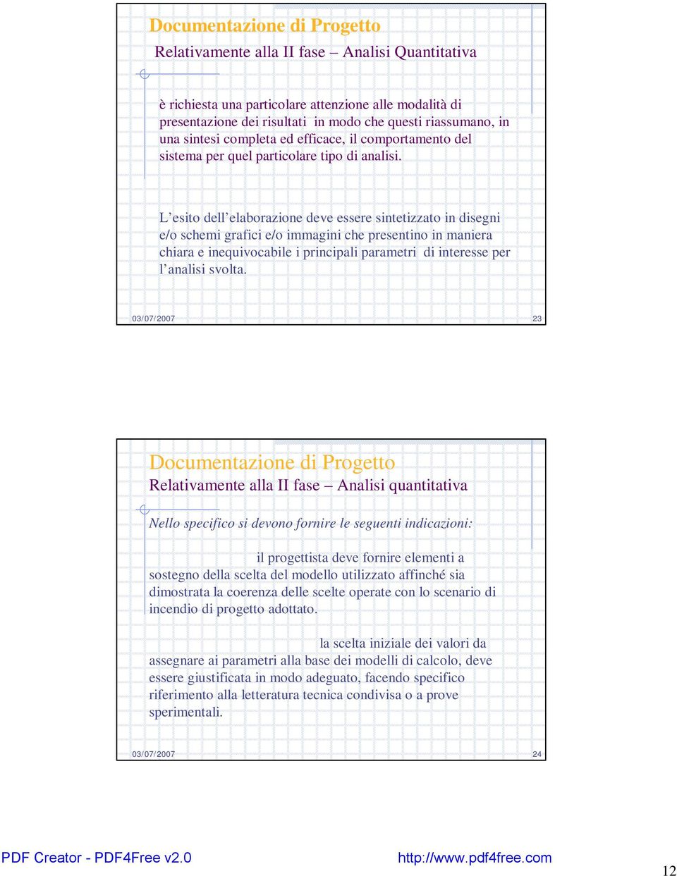 L esito dell elaborazione deve essere sintetizzato in disegni e/o schemi grafici e/o immagini che presentino in maniera chiara e inequivocabile i principali parametri di interesse per l analisi