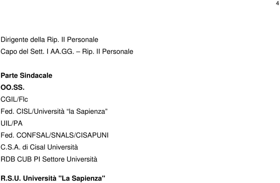 CONFSAL/SNALS/CISAPUNI C.S.A. di Cisal Università RDB CUB PI Settore Università R.