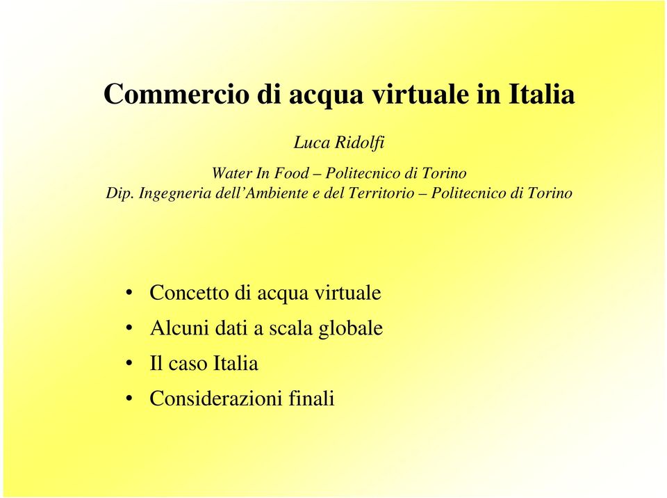 Ingegneria dell Ambiente e del Territorio Politecnico di