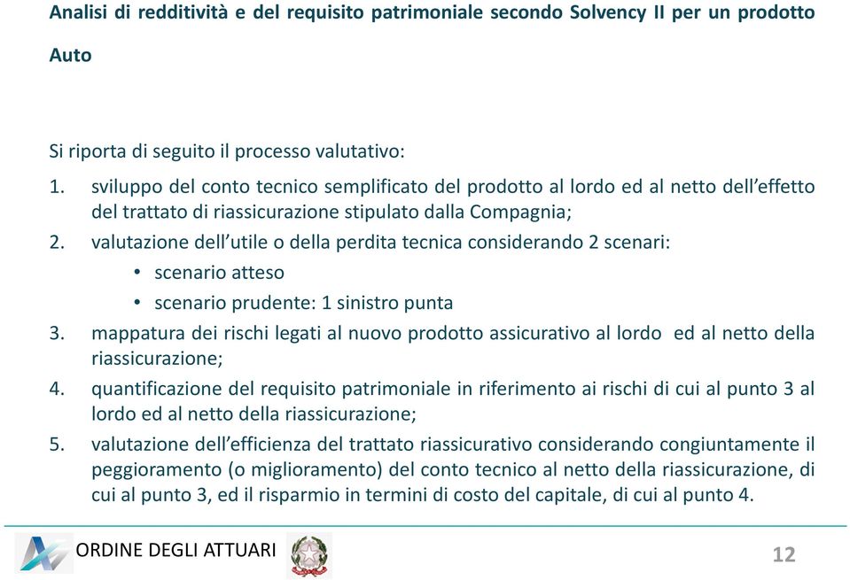 valutazione dell utile o della perdita tecnica considerando 2 scenari: scenario atteso scenario prudente: 1 sinistro punta 3.