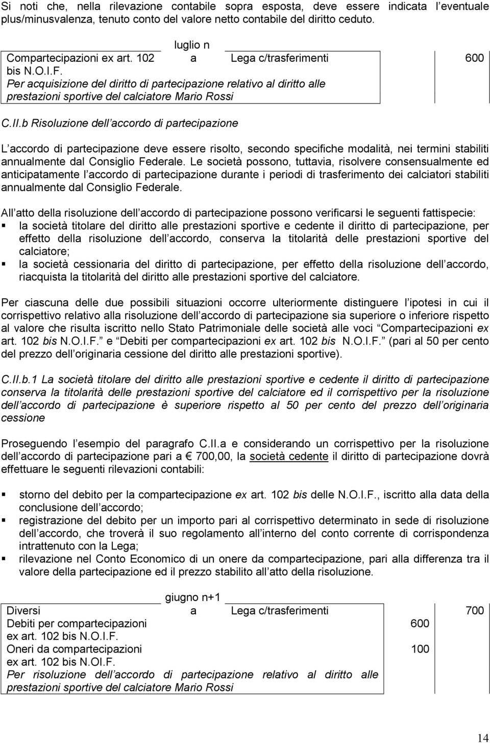 Per acquisizione del diritto di partecipazione relativo al diritto alle prestazioni sportive del calciatore Mario Rossi C.II.