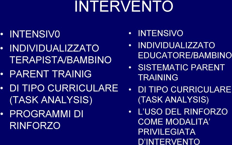 INDIVIDUALIZZATO EDUCATORE/BAMBINO SISTEMATIC PARENT TRAINING DI TIPO