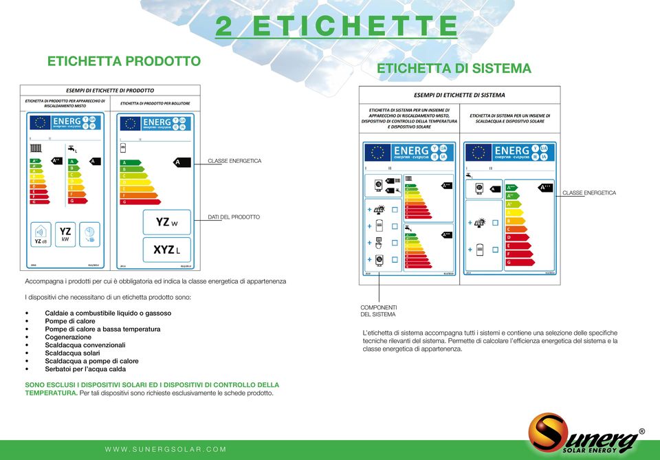 Scaldacqua solari Scaldacqua a pompe di calore Serbatoi per l acqua calda COMPONENTI DEL SISTEMA L etichetta di sistema accompagna tutti i sistemi e contiene una selezione delle specifiche tecniche
