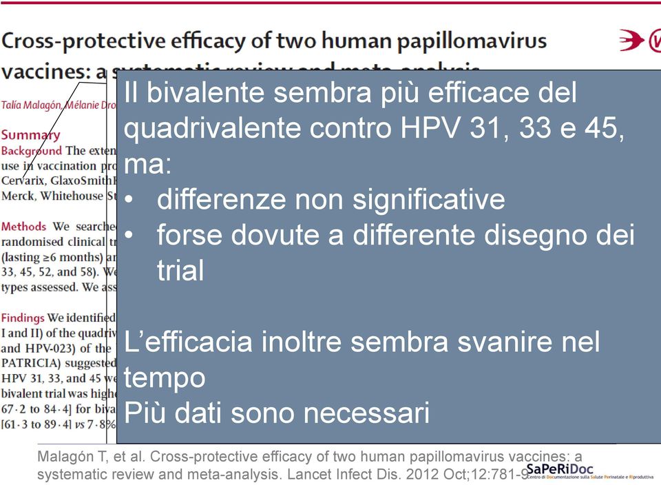 inoltre sembra svanire nel tempo Più dati sono necessari Malagón T, et al.