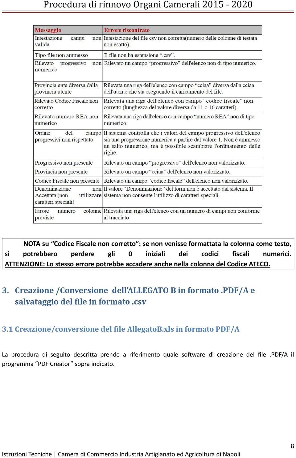 Creazione /Conversione dell ALLEGATO B in formato.pdf/a e salvataggio del file in formato.csv 3.