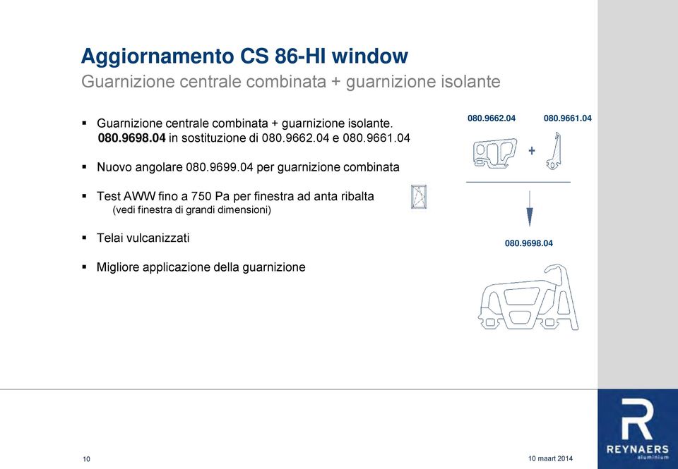 9699.04 per guarnizione combinata Test AWW fino a 750 Pa per finestra ad anta ribalta (vedi finestra