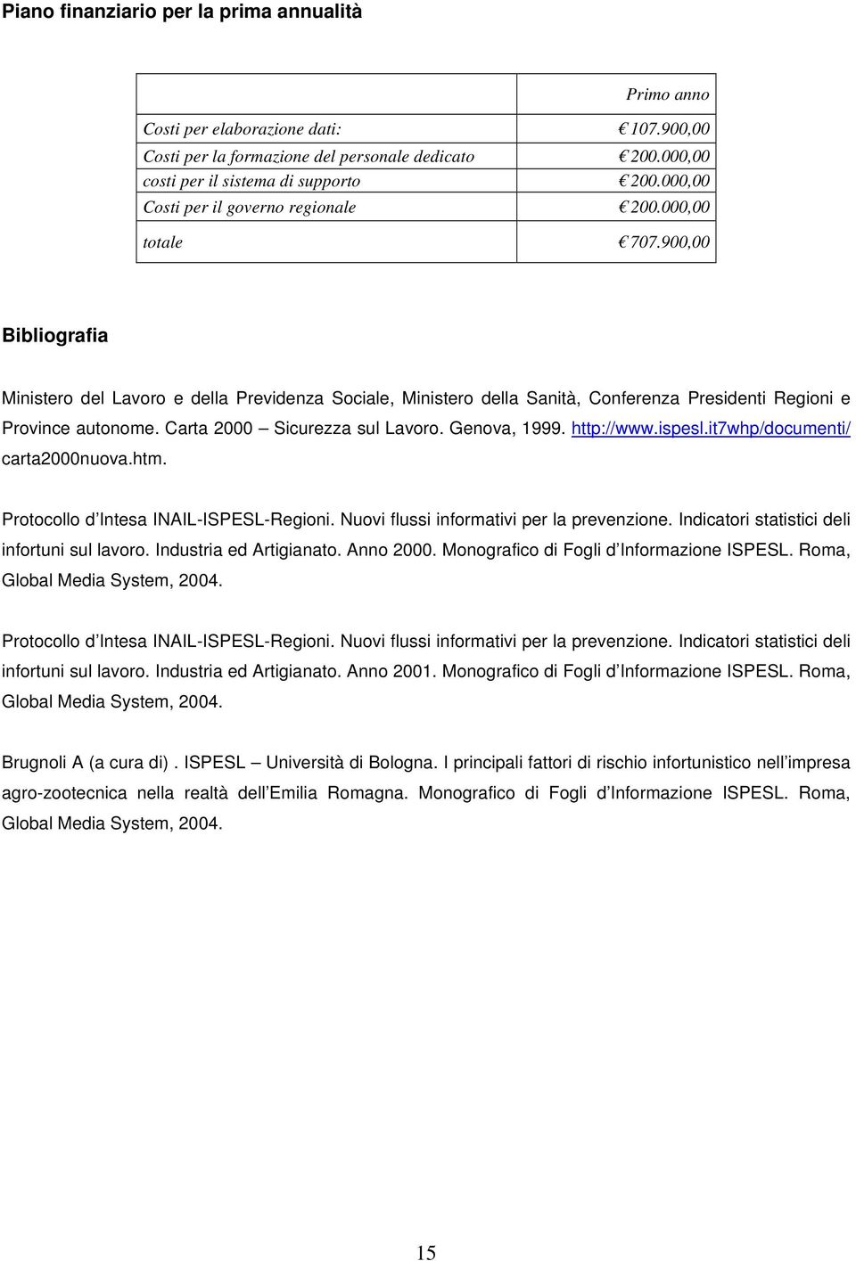 900,00 Bibliografia Ministero del Lavoro e della Previdenza Sociale, Ministero della Sanità, Conferenza Presidenti Regioni e Province autonome. Carta 2000 Sicurezza sul Lavoro. Genova, 1999.