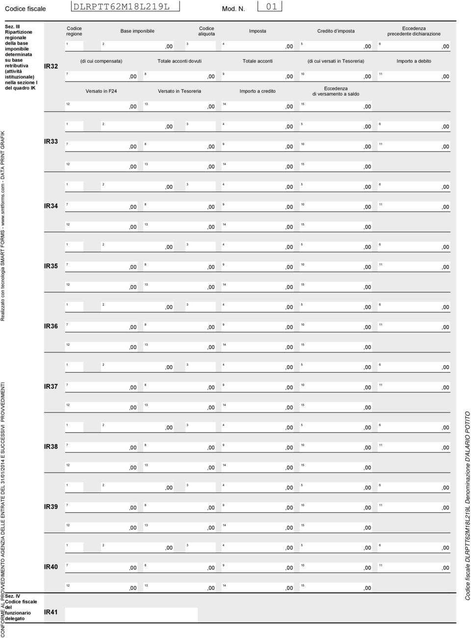 acconti dovuti Totale acconti (di cui versati in Tesoreria) 9 0 Versato in F Base imponibile Versato in Tesoreria aliquota Imposta Importo a credito Credito d imposta