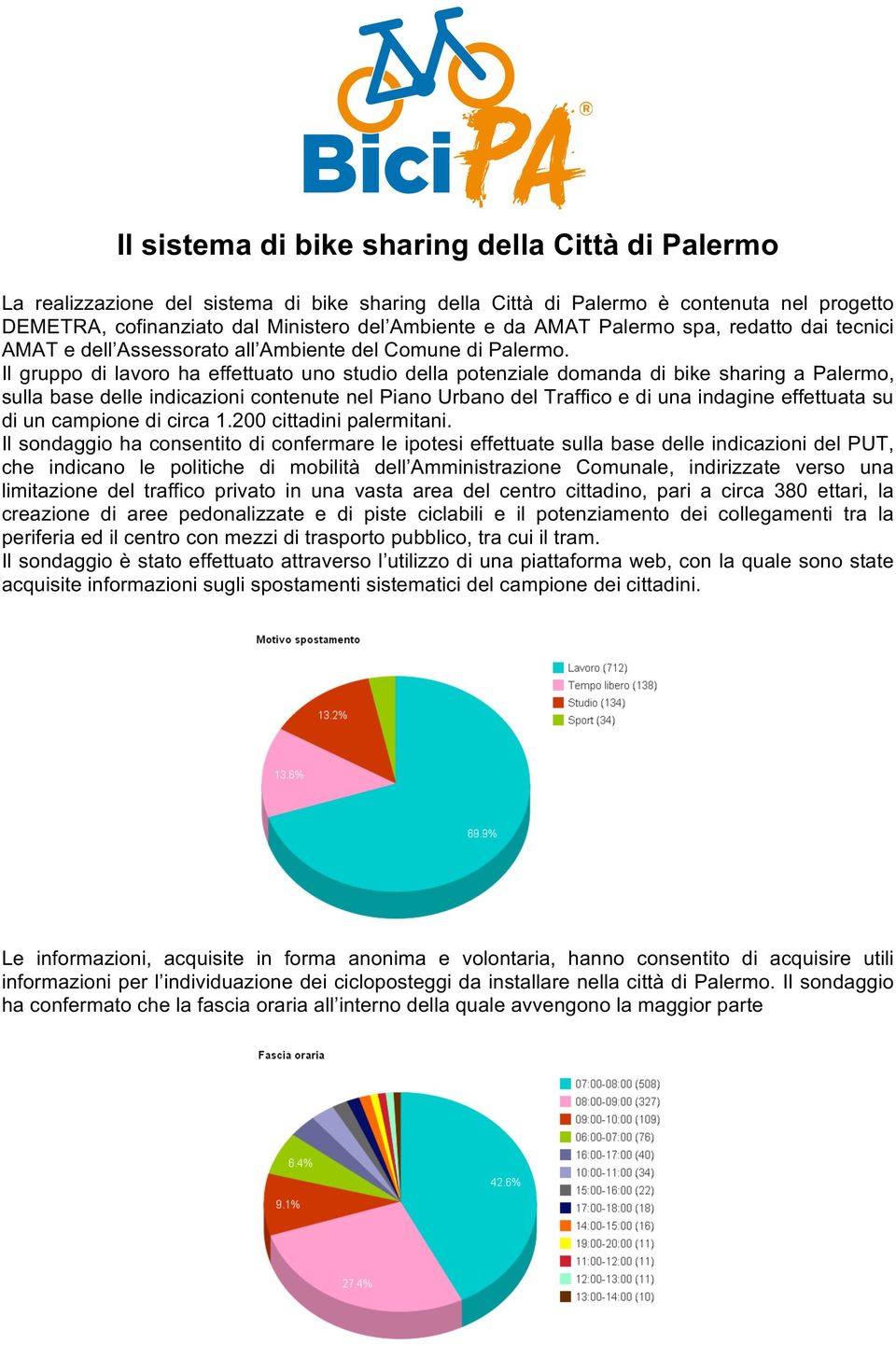 Il gruppo di lavoro ha effettuato uno studio della potenziale domanda di bike sharing a Palermo, sulla base delle indicazioni contenute nel Piano Urbano del Traffico e di una indagine effettuata su