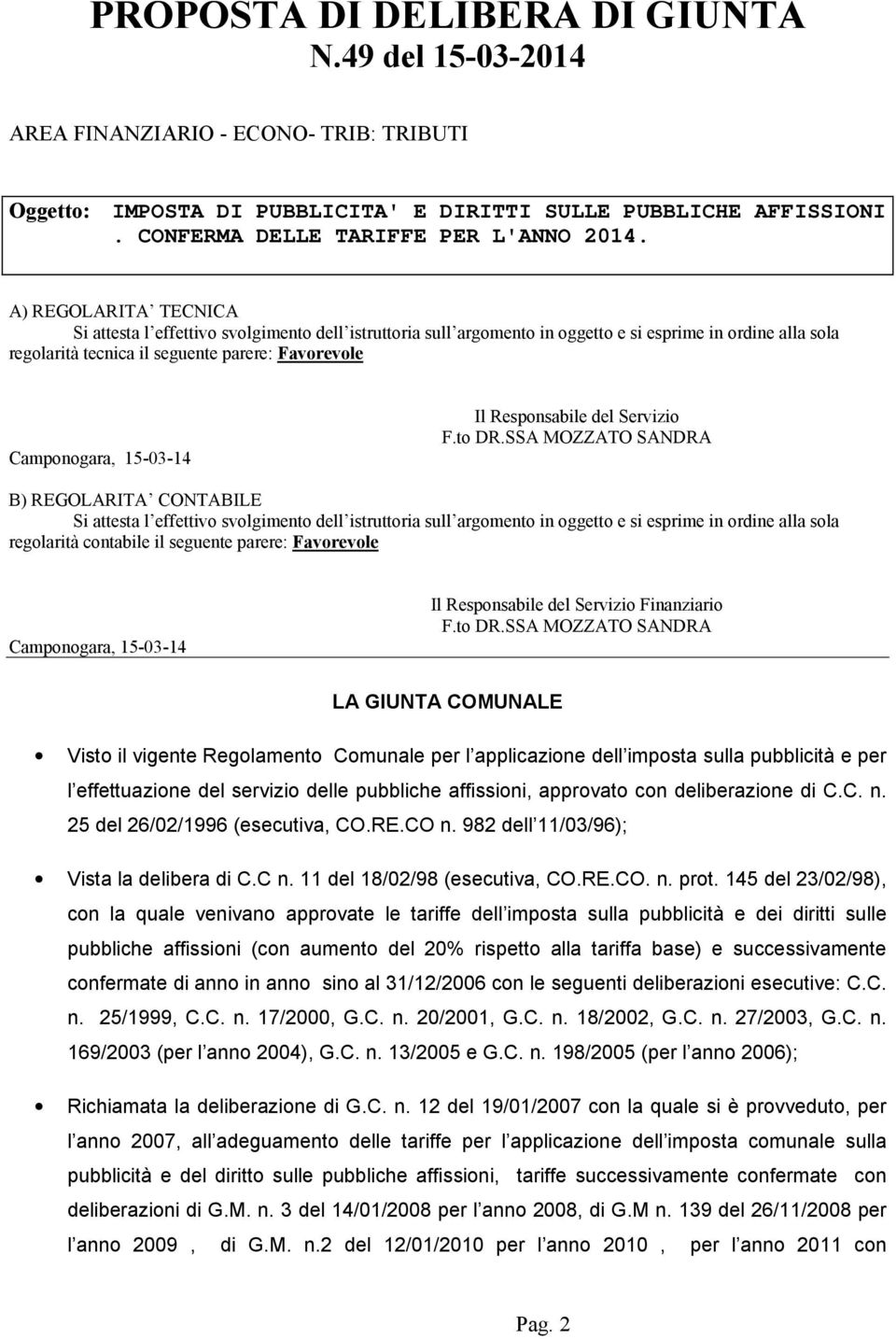 15-03-14 Il Responsabile del Servizio F.to DR.
