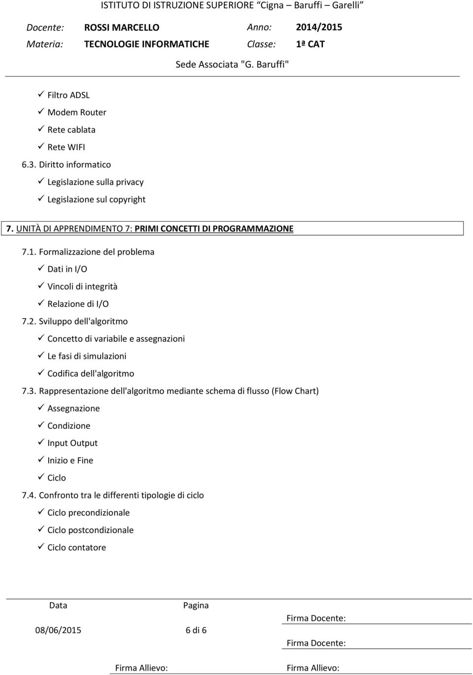 Sviluppo dell'algoritmo Concetto di variabile e assegnazioni Le fasi di simulazioni Codifica dell'algoritmo 7.3.