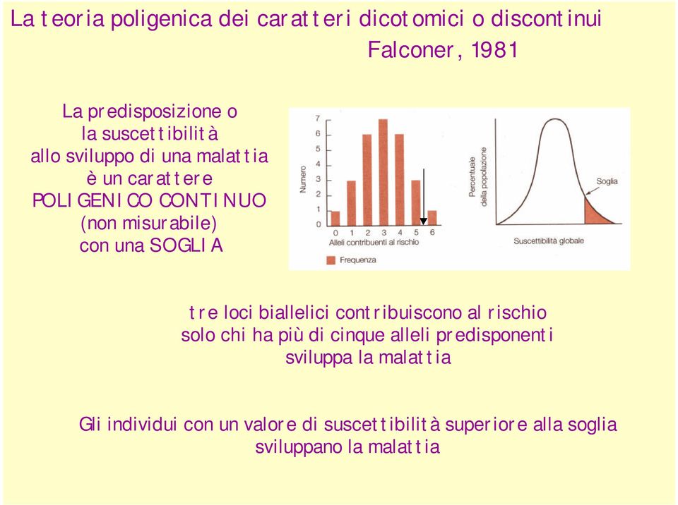 una SOGLIA tre loci biallelici contribuiscono al rischio solo chi ha più di cinque alleli predisponenti