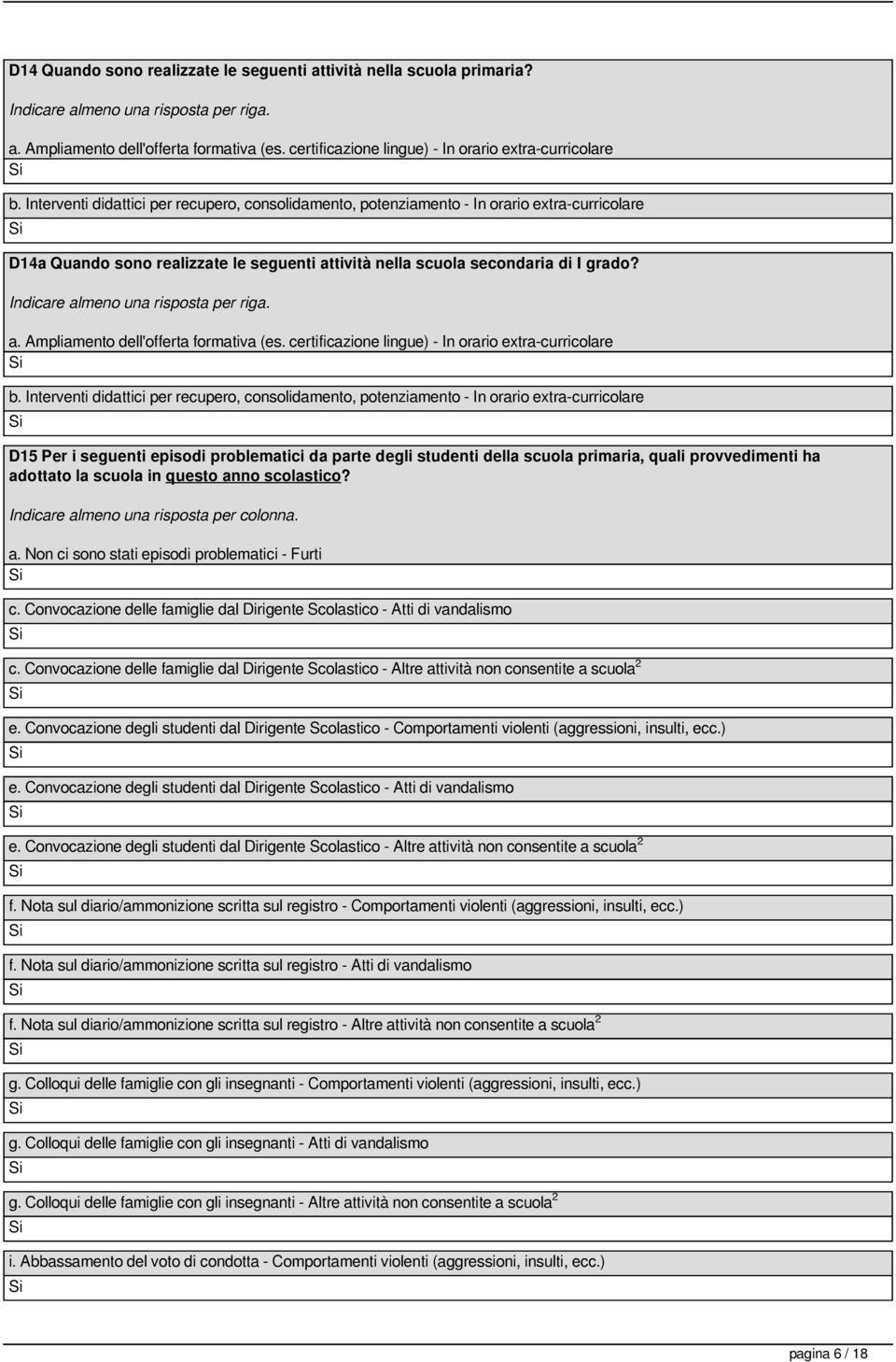 Interventi didattici per recupero, consolidamento, potenziamento - In orario extra-curricolare D14a Quando sono realizzate le seguenti attività nella scuola secondaria di I grado?