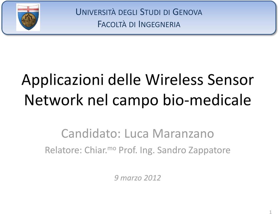 Network nel campo bio-medicale Candidato: Luca