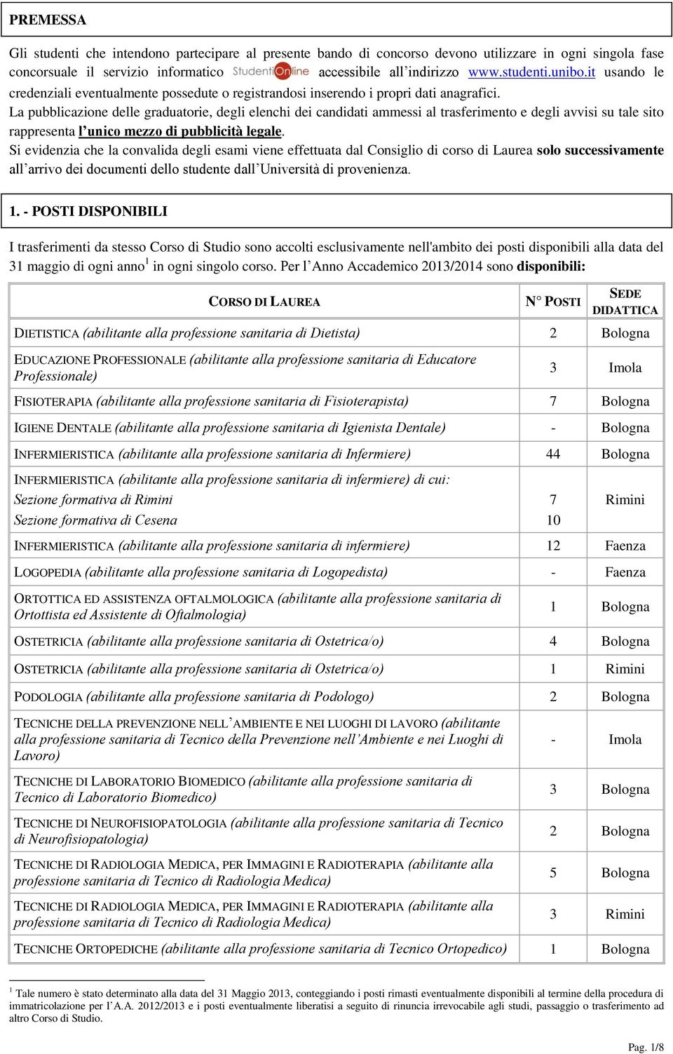 La pubblicazione delle graduatorie, degli elenchi dei candidati ammessi al trasferimento e degli avvisi su tale sito rappresenta l unico mezzo di pubblicità legale.