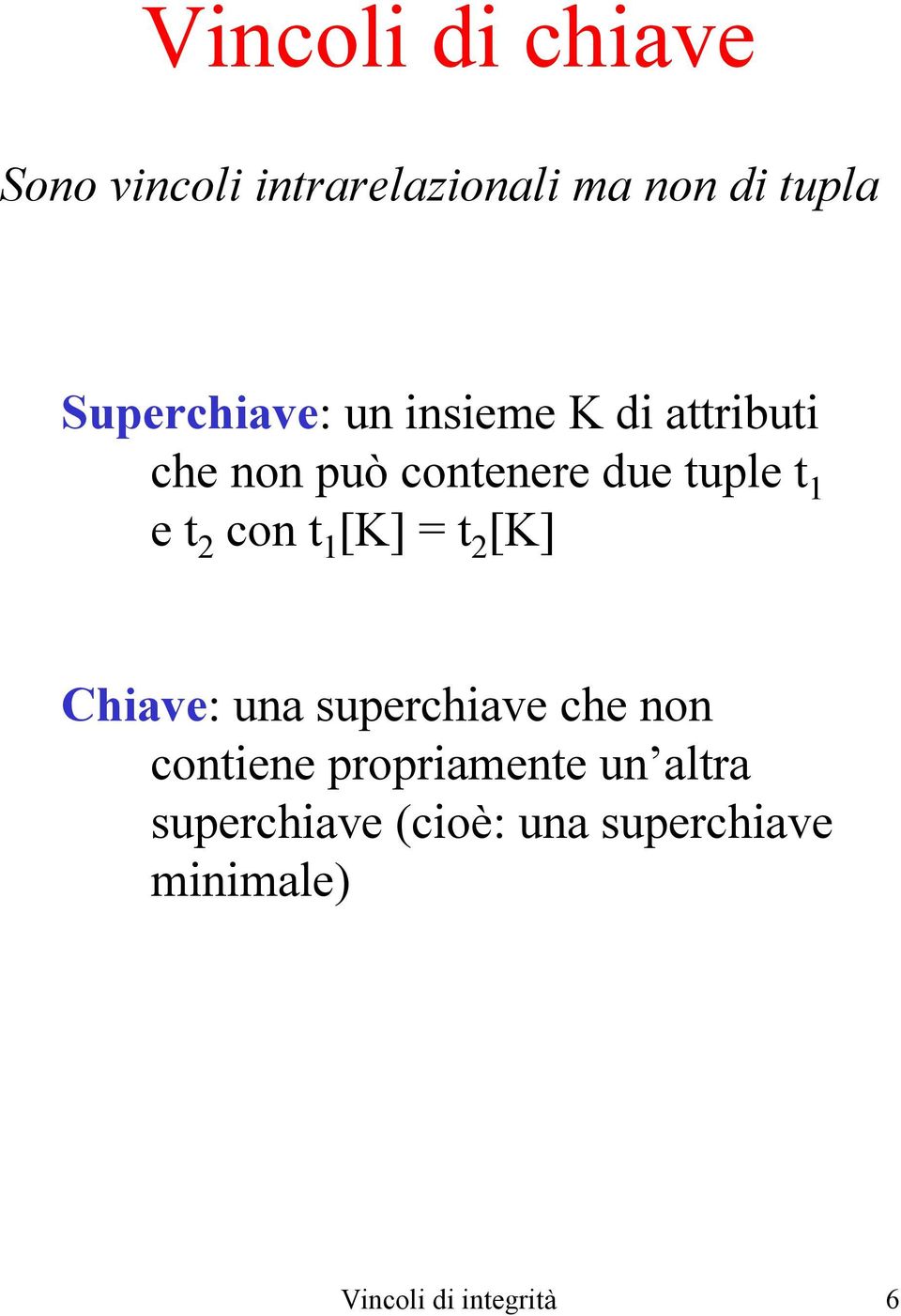 e t 2 con t 1 [K] = t 2 [K] Chiave: una superchiave che non contiene