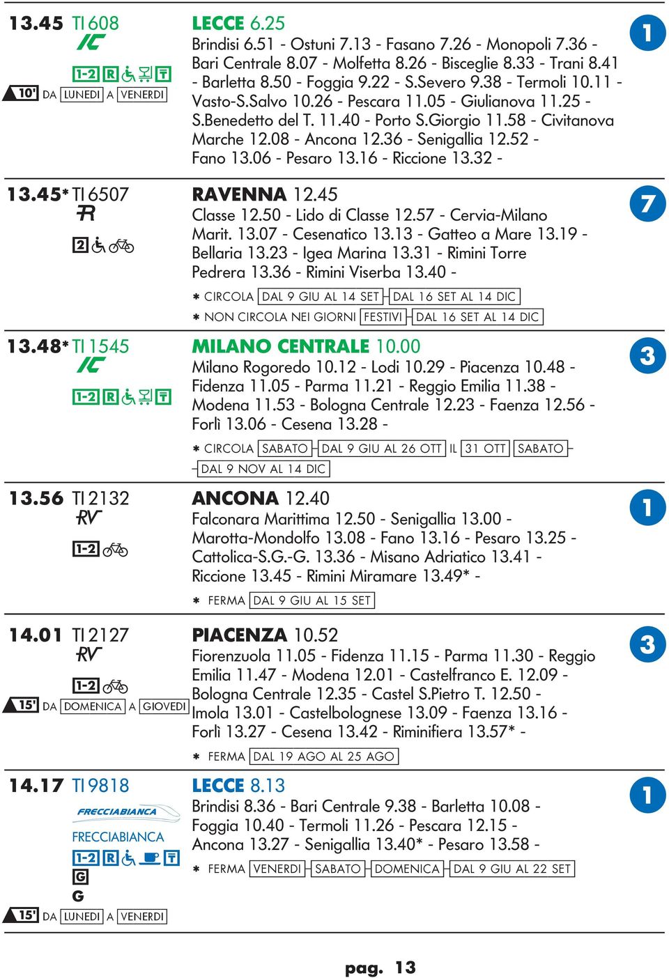 5 - Fano 13.06 - Pesaro 13.16 - Riccione 13.3-13.45* TI 6507 RVENN 1.45 lasse 1.50 - ido di lasse 1.57 - ervia-milano Marit. 13.07 - esenatico 13.13 - atteo a Mare 13.19 - Bellaria 13.