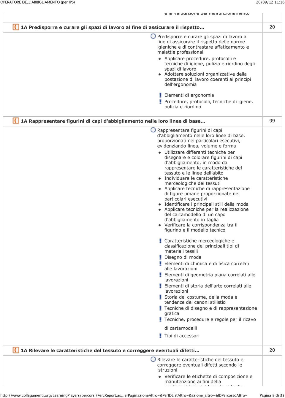 di igiene, pulizia e riordino degli spazi di lavoro Adottare soluzioni organizzative della postazione di lavoro coerenti ai principi dell ergonomia Elementi di ergonomia Procedure, protocolli,