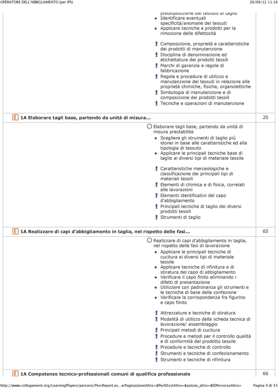 manutenzione dei tessuti in relazione alle proprietà chimiche, fisiche, organolettiche Simbologia di manutenzione e di composizione dei prodotti tessili Tecniche e operazioni di manutenzione 1A