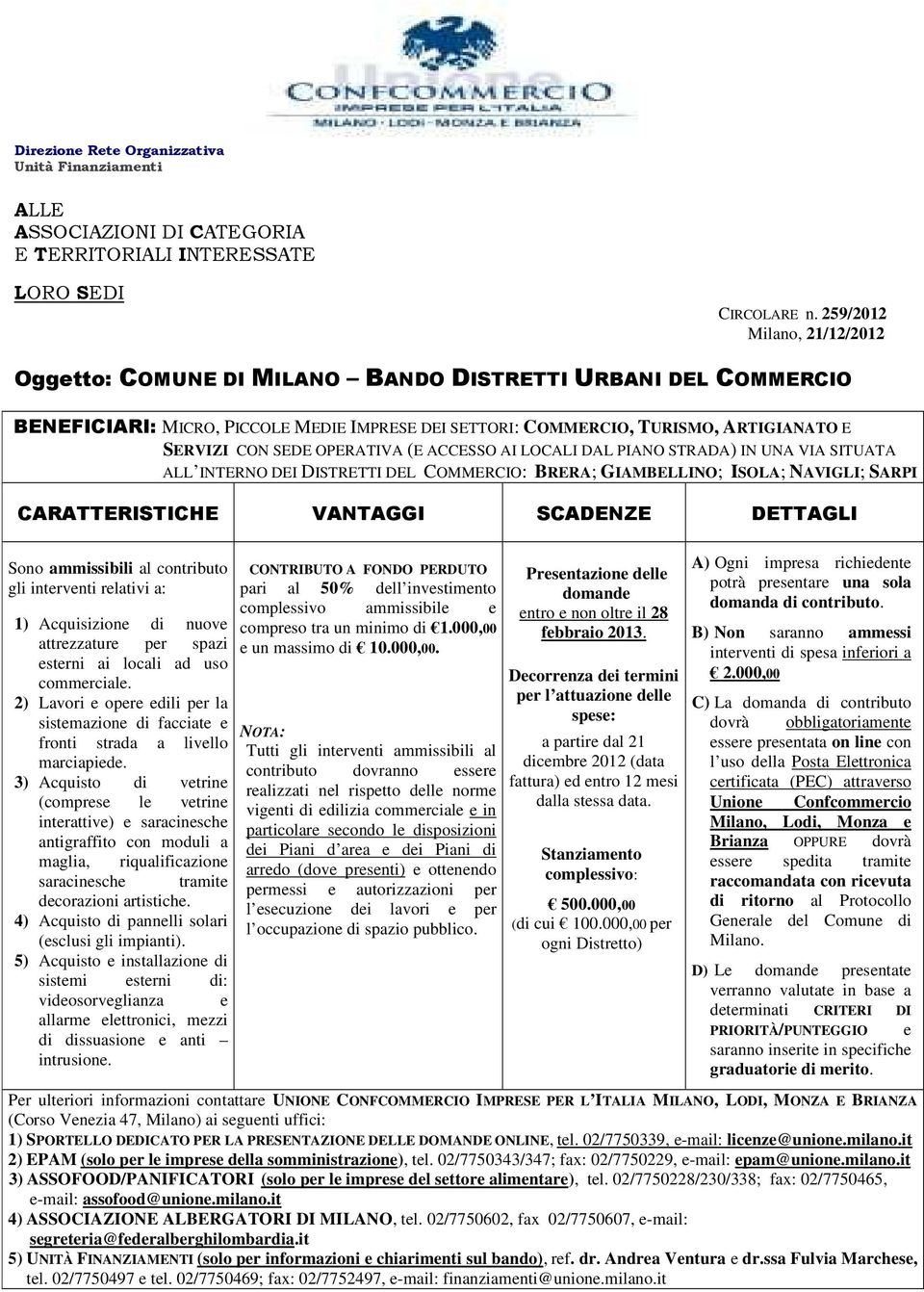 OPERATIVA (E ACCESSO AI LOCALI DAL PIANO STRADA) IN UNA VIA SITUATA ALL INTERNO DEI DISTRETTI DEL COMMERCIO: BRERA; GIAMBELLINO; ISOLA; NAVIGLI; SARPI CARATTERISTICHE VANTAGGI SCADENZE DETTAGLI Sono