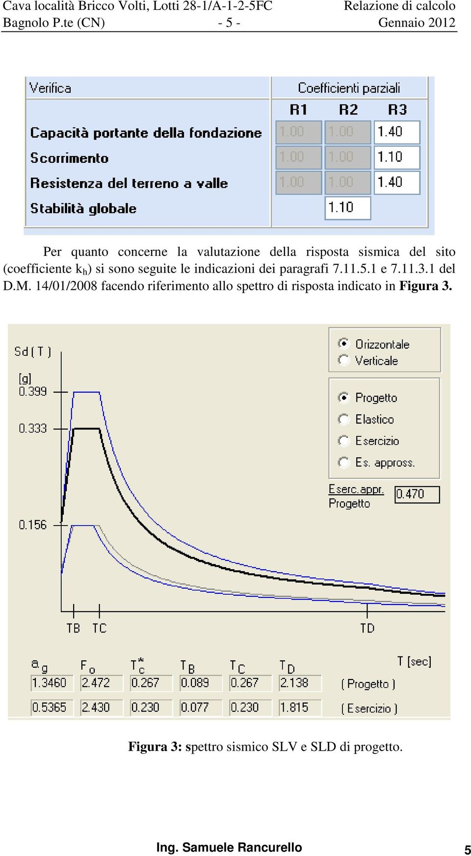 (coefficiente k h ) si sono seguite le indicazioni dei paragrafi 7.11.5.1 e 7.11.3.1 del D.M.