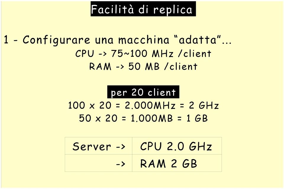 .. CPU -> 75~100 MHz /client RAM -> 50 MB /client per