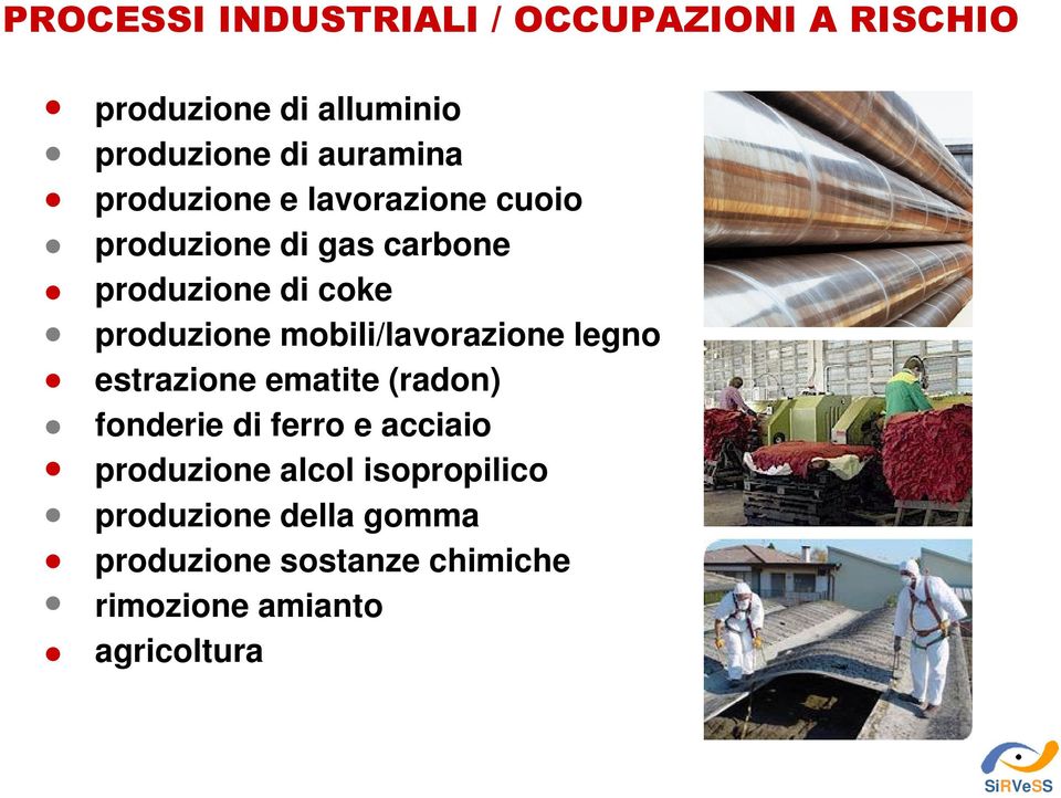 mobili/lavorazione legno estrazione ematite (radon) fonderie di ferro e acciaio produzione