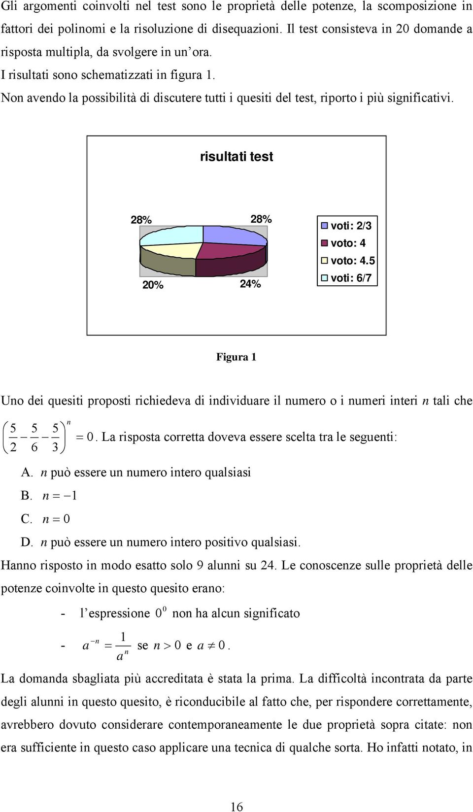 risultti test 8% 0% 4% 8% voti: / voto: 4 voto: 4.5 voti: 6/7 Figur 1 Uno dei quesiti proposti richiedev di individure il numero o i numeri interi n tli che n 5 5 5 = 0.