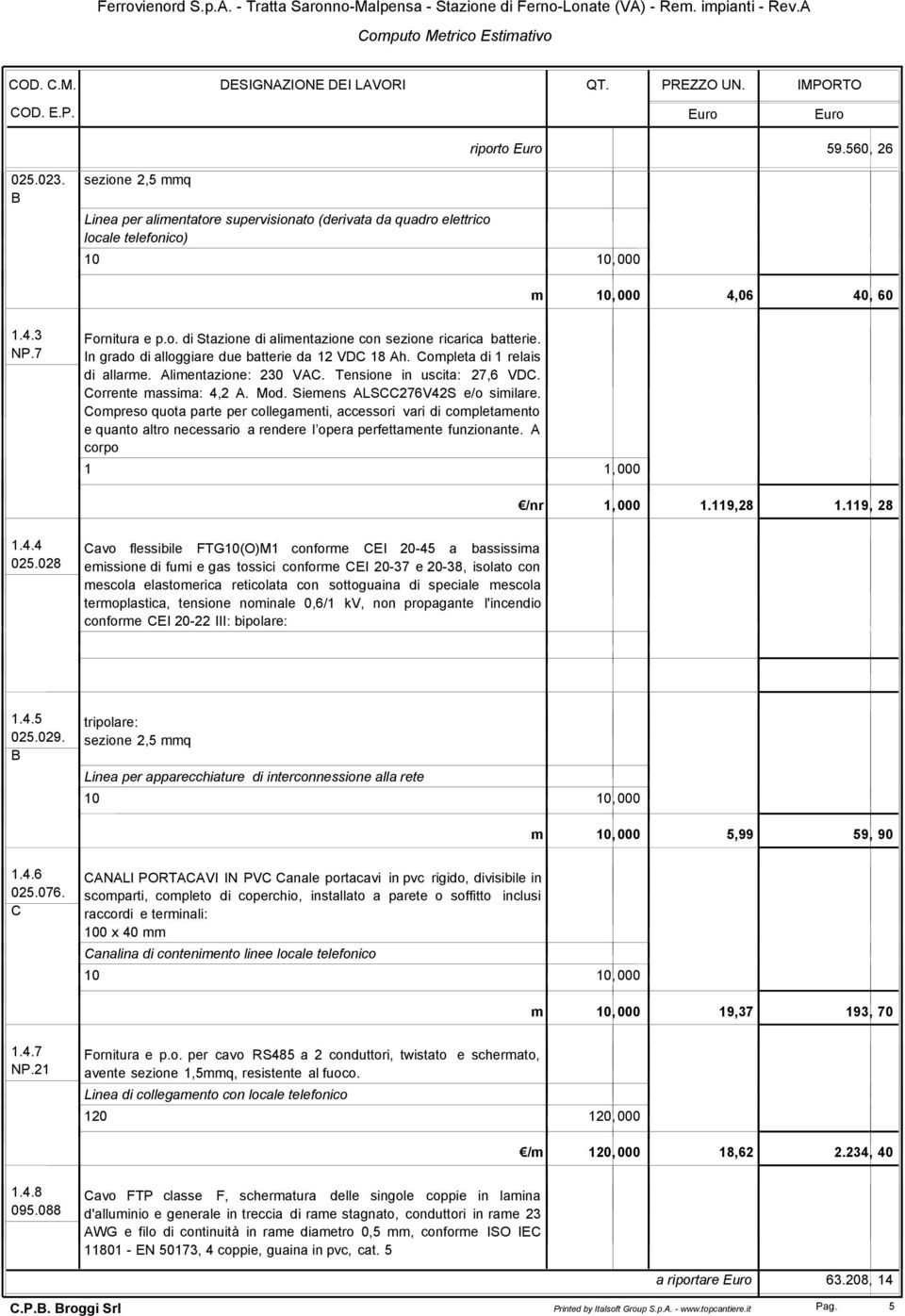 Siemens ALSCC276V42S e/o similare. Compreso quota parte per collegamenti, accessori vari di completamento e quanto altro necessario a rendere l opera perfettamente funzionante. A corpo /nr 1, 000 1.