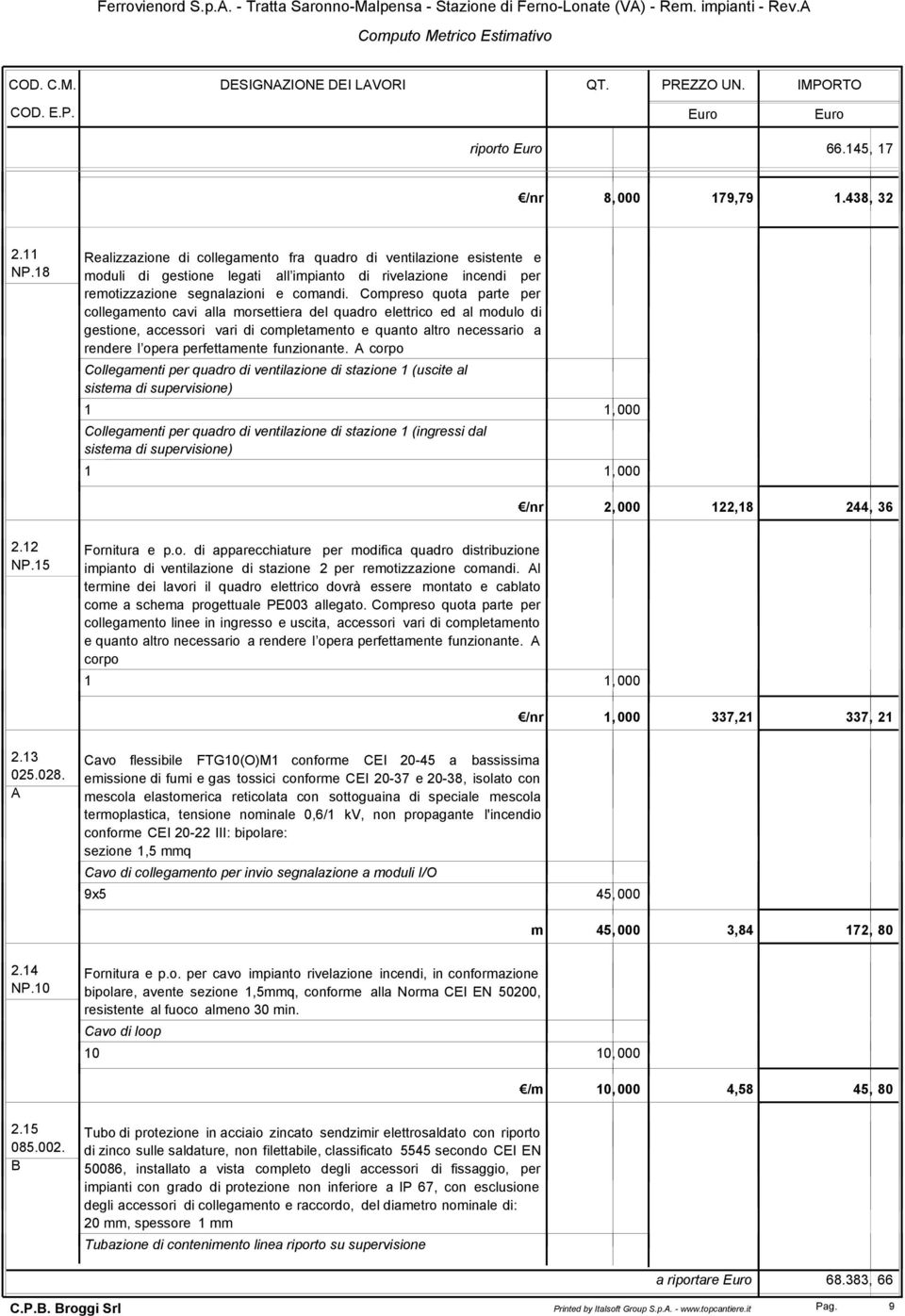 Compreso quota parte per collegamento cavi alla morsettiera del quadro elettrico ed al modulo di gestione, accessori vari di completamento e quanto altro necessario a rendere l opera perfettamente