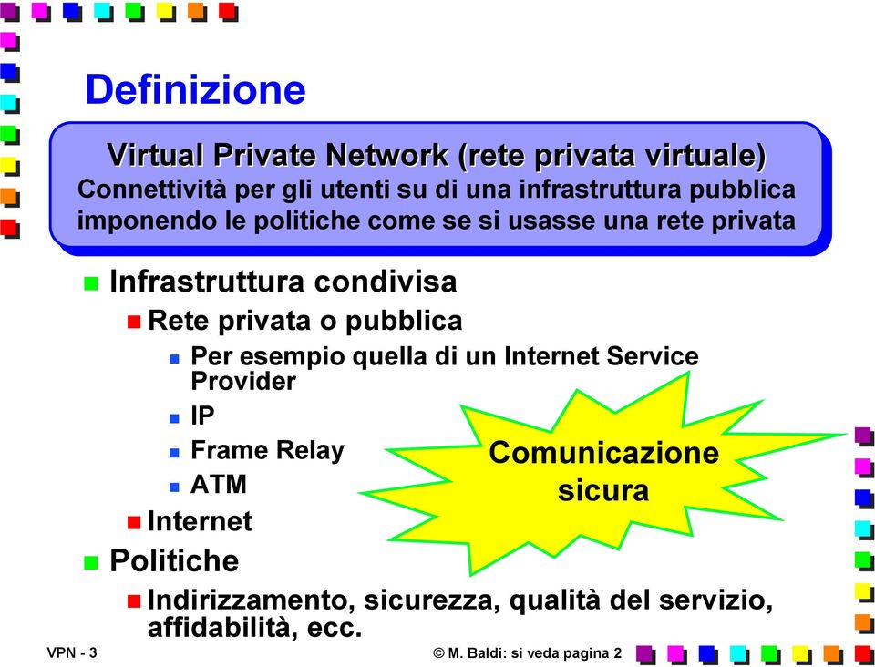 condivisa Rete privata o pubblica Per esempio quella di un Internet Service Provider IP Frame Relay ATM Internet