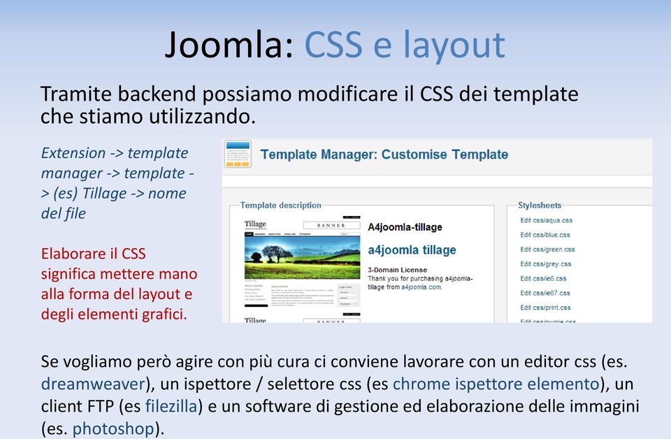 layout e degli elementi grafici. Se vogliamo però agire con più cura ci conviene lavorare con un editor css (es.