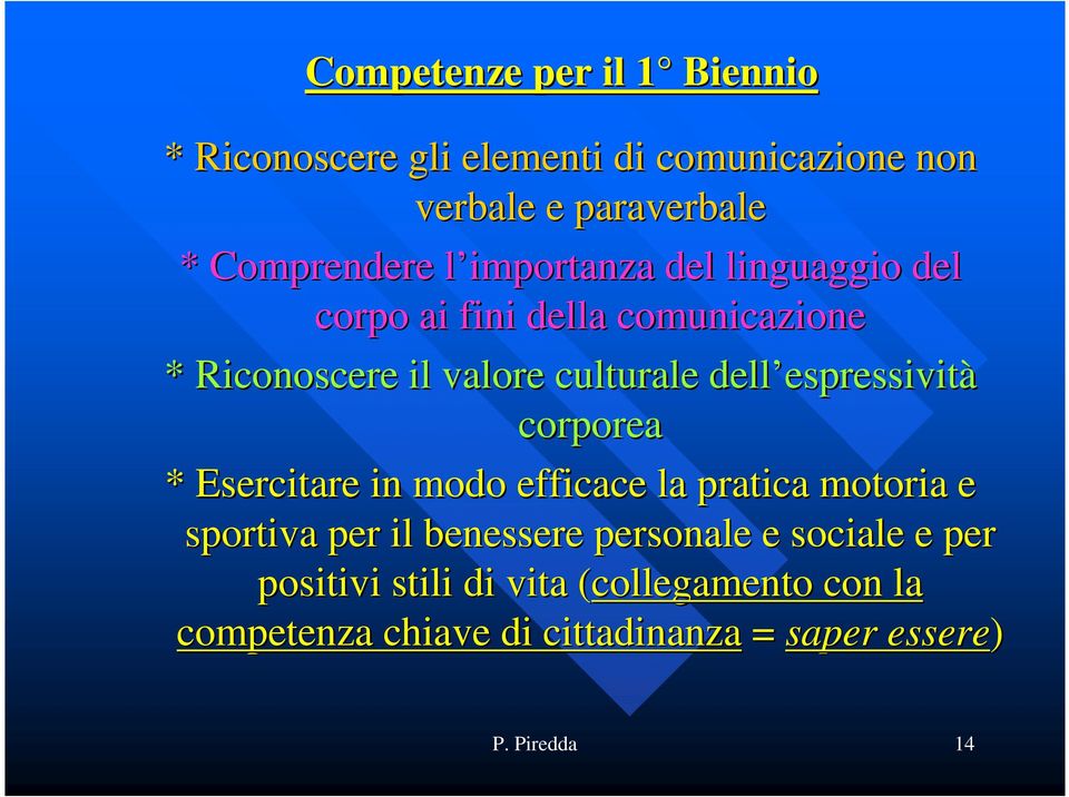 espressività corporea * Esercitare in modo efficace la pratica motoria e sportiva per il benessere personale e