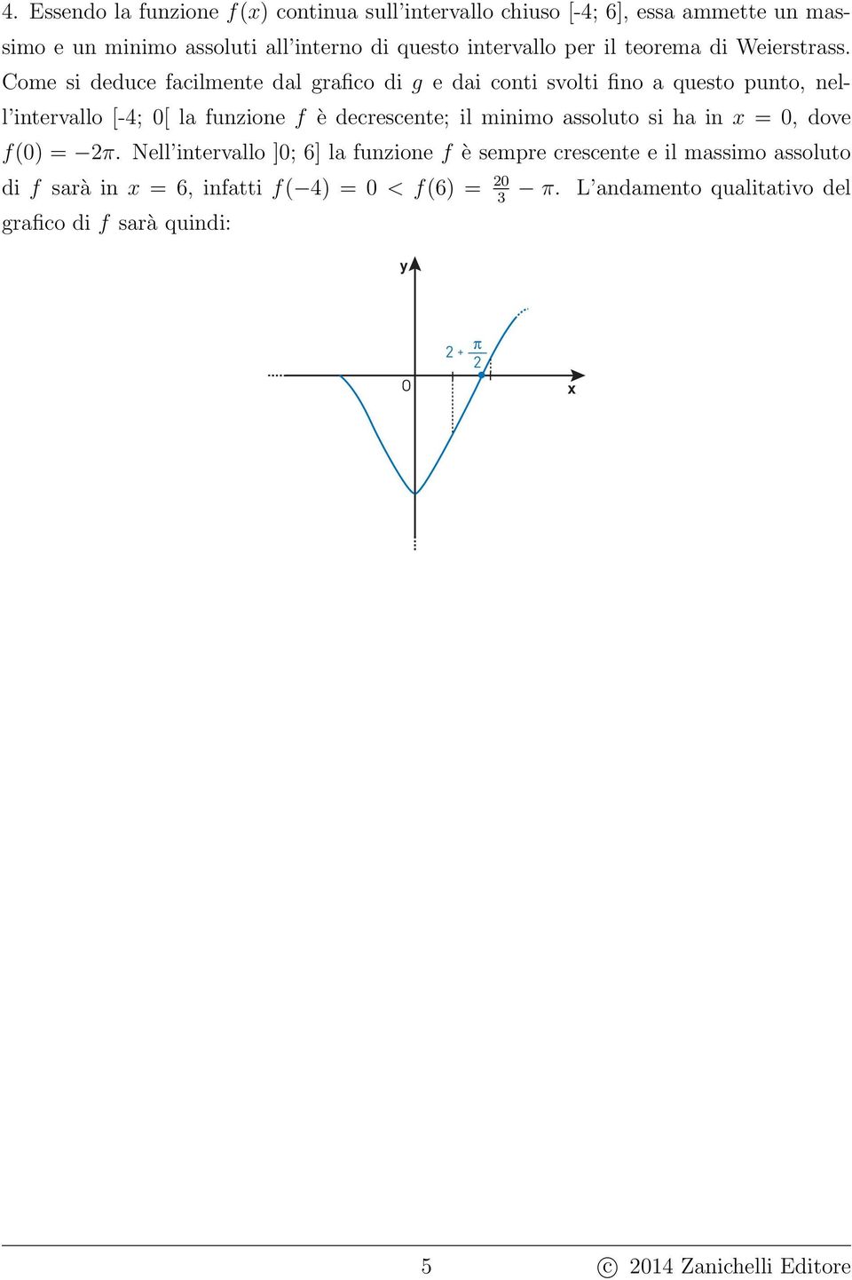 Come si deduce facilmente dal grafico di g e dai conti svolti fino a questo punto, nell intervallo [-; 0[ la funzione f è decrescente; il