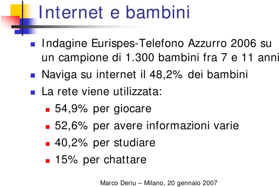 300 bambini fra 7 e 11 anni Naviga su internet il 48,2% dei