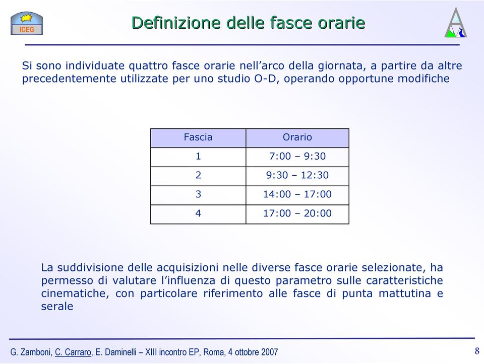 delle acquisizioni nelle diverse fasce orarie selezionate, ha permesso di valutare l influenza di questo parametro sulle caratteristiche