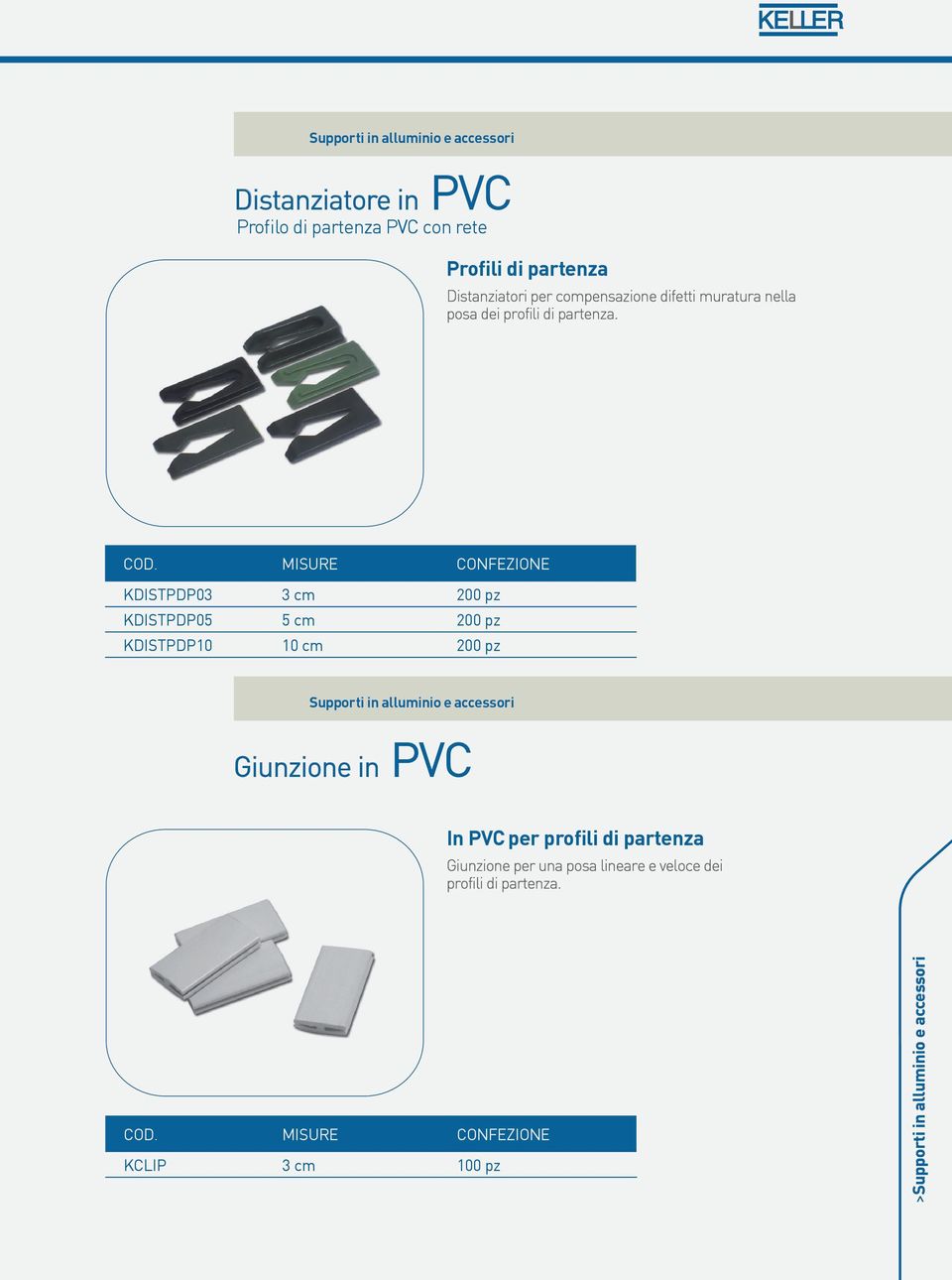 MISURE CONFEZIONE KDISTPDP03 3 cm 200 pz KDISTPDP05 5 cm 200 pz KDISTPDP10 10 cm 200 pz Supporti in alluminio e accessori