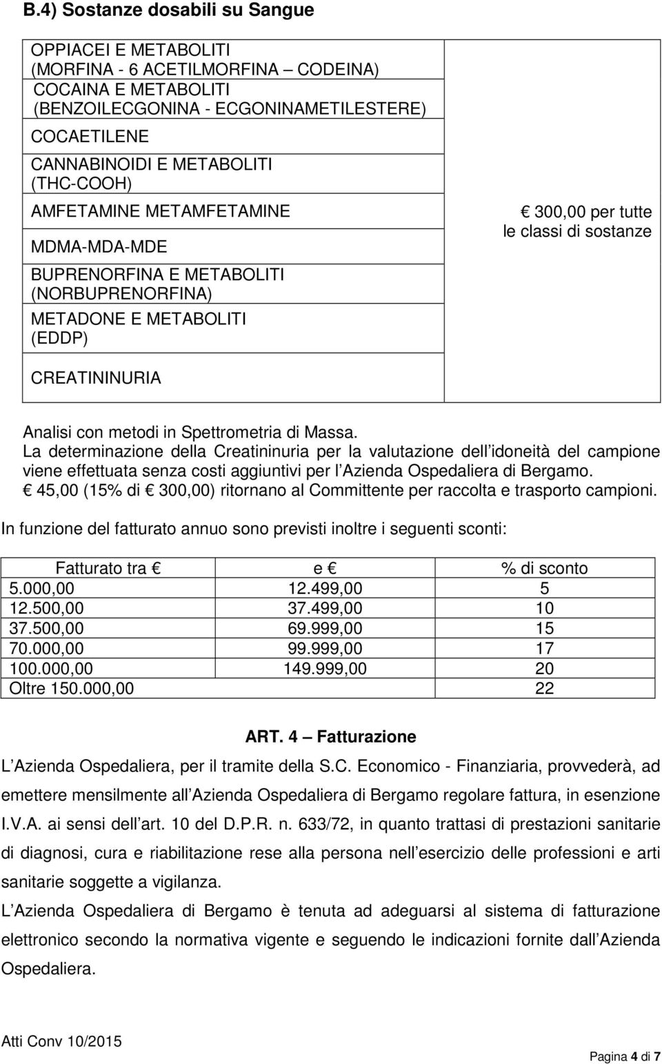 Spettrometria di Massa. La determinazione della Creatininuria per la valutazione dell idoneità del campione viene effettuata senza costi aggiuntivi per l Azienda Ospedaliera di Bergamo.